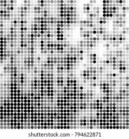 Abstract grunge grid polka dot halftone background pattern. Spotted black and white vector line illustration
