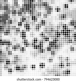 Abstract grunge grid polka dot halftone background pattern. Spotted black and white vector line illustration
