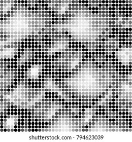 Abstract grunge grid polka dot halftone background pattern. Spotted black and white vector line illustration
