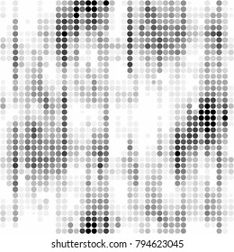 Abstract grunge grid polka dot halftone background pattern. Spotted black and white vector line illustration

