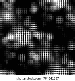 Abstract grunge grid polka dot halftone background pattern. Spotted black and white vector line illustration

