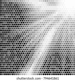 Abstract grunge grid polka dot halftone background pattern. Spotted black and white vector line illustration
