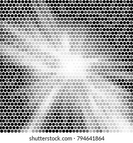 Abstract grunge grid polka dot halftone background pattern. Spotted black and white vector line illustration
