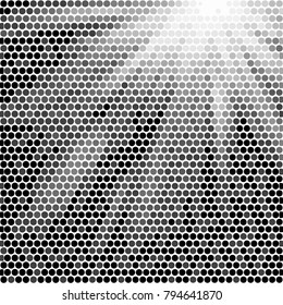 Abstract grunge grid polka dot halftone background pattern. Spotted black and white vector line illustration
