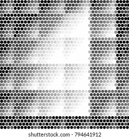 Abstract grunge grid polka dot halftone background pattern. Spotted black and white vector line illustration
