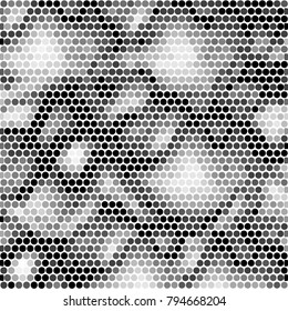 Abstract grunge grid polka dot halftone background pattern. Spotted black and white vector line illustration
