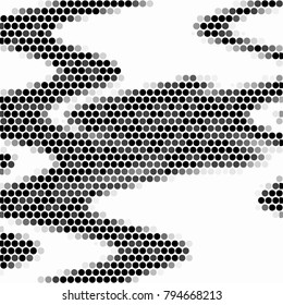 Abstract grunge grid polka dot halftone background pattern. Spotted black and white vector line illustration
