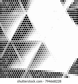 Abstract grunge grid polka dot halftone background pattern. Spotted black and white vector line illustration
