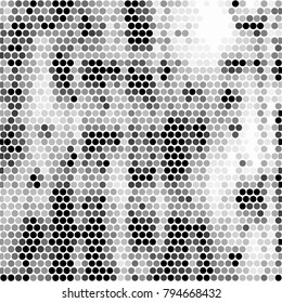Abstract grunge grid polka dot halftone background pattern. Spotted black and white vector line illustration
