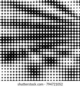 Abstract grunge grid polka dot halftone background pattern. Spotted black and white vector line illustration
