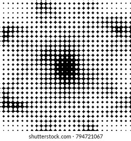 Abstract grunge grid polka dot halftone background pattern. Spotted black and white vector line illustration
