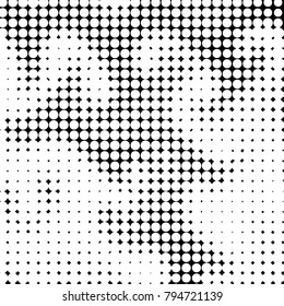 Abstract grunge grid polka dot halftone background pattern. Spotted black and white vector line illustration
