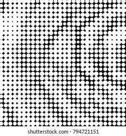 Abstract grunge grid polka dot halftone background pattern. Spotted black and white vector line illustration
