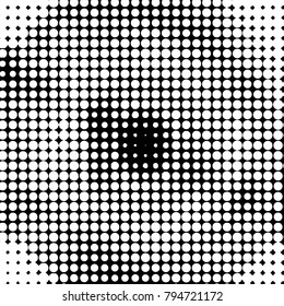 Abstract grunge grid polka dot halftone background pattern. Spotted black and white vector line illustration
