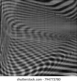Abstract grunge grid polka dot halftone background pattern. Spotted black and white vector line illustration
