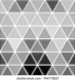 Abstract grunge grid polka dot halftone background pattern. Spotted black and white vector line illustration
