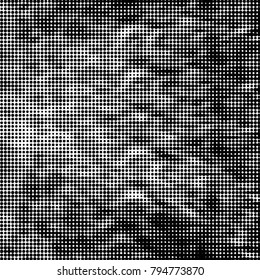 Abstract grunge grid polka dot halftone background pattern. Spotted black and white vector line illustration
