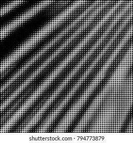 Abstract grunge grid polka dot halftone background pattern. Spotted black and white vector line illustration
