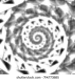 Abstract grunge grid polka dot halftone background pattern. Spotted black and white vector line illustration

