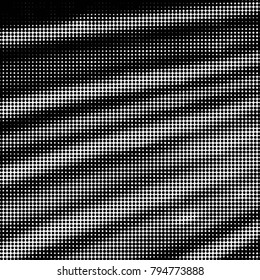 Abstract grunge grid polka dot halftone background pattern. Spotted black and white vector line illustration
