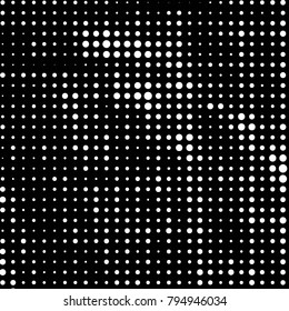 Abstract grunge grid polka dot halftone background pattern. Spotted black and white vector line illustration
