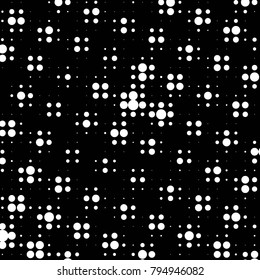 Abstract grunge grid polka dot halftone background pattern. Spotted black and white vector line illustration
