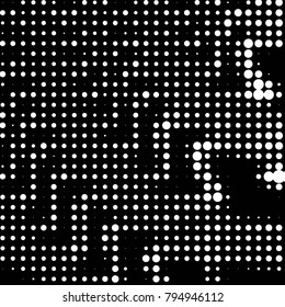 Abstract grunge grid polka dot halftone background pattern. Spotted black and white vector line illustration
