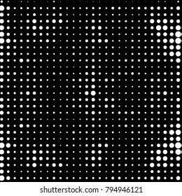 Abstract grunge grid polka dot halftone background pattern. Spotted black and white vector line illustration
