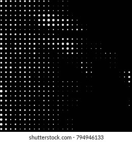 Abstract grunge grid polka dot halftone background pattern. Spotted black and white vector line illustration
