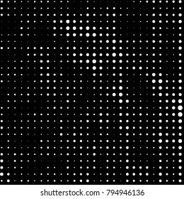 Abstract grunge grid polka dot halftone background pattern. Spotted black and white vector line illustration
