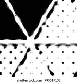 Abstract grunge grid polka dot halftone background pattern. Spotted black and white vector line illustration
