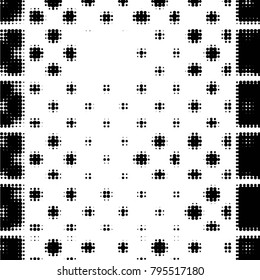 Abstract grunge grid polka dot halftone background pattern. Spotted black and white vector line illustration
