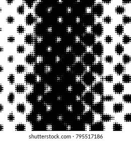 Abstract grunge grid polka dot halftone background pattern. Spotted black and white vector line illustration
