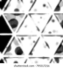 Abstract grunge grid polka dot halftone background pattern. Spotted black and white vector line illustration
