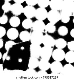 Abstract grunge grid polka dot halftone background pattern. Spotted black and white vector line illustration
