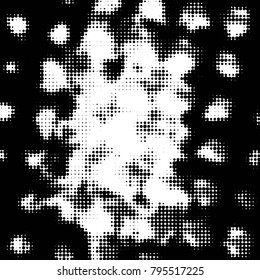 Abstract grunge grid polka dot halftone background pattern. Spotted black and white vector line illustration

