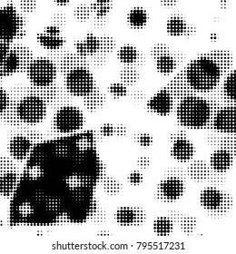 Abstract grunge grid polka dot halftone background pattern. Spotted black and white vector line illustration
