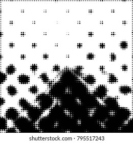 Abstract grunge grid polka dot halftone background pattern. Spotted black and white vector line illustration
