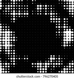 Abstract grunge grid polka dot halftone background pattern. Spotted black and white vector line illustration
