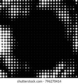 Abstract grunge grid polka dot halftone background pattern. Spotted black and white vector line illustration
