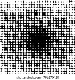 Abstract grunge grid polka dot halftone background pattern. Spotted black and white vector line illustration
