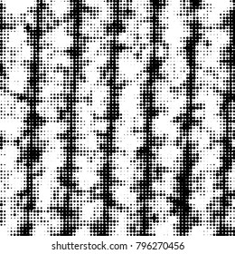 Abstract grunge grid polka dot halftone background pattern. Spotted black and white vector line illustration
