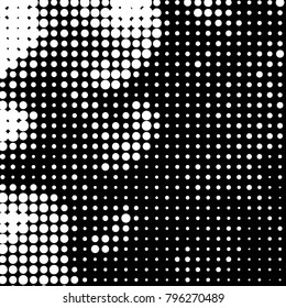Abstract grunge grid polka dot halftone background pattern. Spotted black and white vector line illustration
