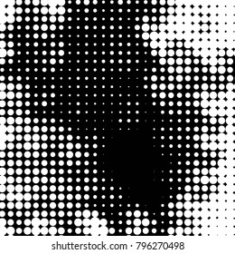 Abstract grunge grid polka dot halftone background pattern. Spotted black and white vector line illustration
