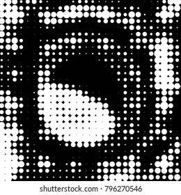 Abstract grunge grid polka dot halftone background pattern. Spotted black and white vector line illustration
