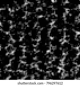 Abstract grunge grid polka dot halftone background pattern. Spotted black and white vector line illustration
