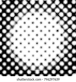 Abstract grunge grid polka dot halftone background pattern. Spotted black and white vector line illustration
