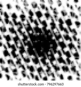 Abstract grunge grid polka dot halftone background pattern. Spotted black and white vector line illustration
