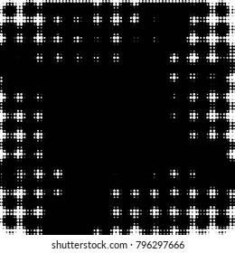 Abstract grunge grid polka dot halftone background pattern. Spotted black and white vector line illustration
