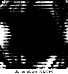Abstract grunge grid polka dot halftone background pattern. Spotted black and white vector line illustration
